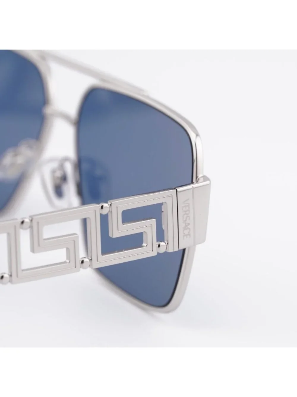 Versace VE2290 100180 Sunglasses Silver Rectangle Frame, Blue Lenses